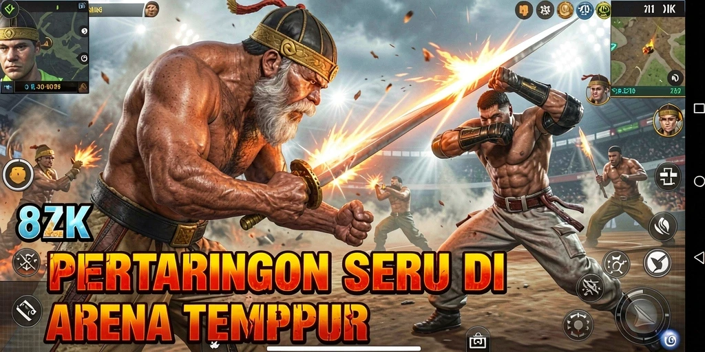 Tampilan gameplay <strong>8ZK</strong> dengan pertarungan yang seru dan karakter menarik.