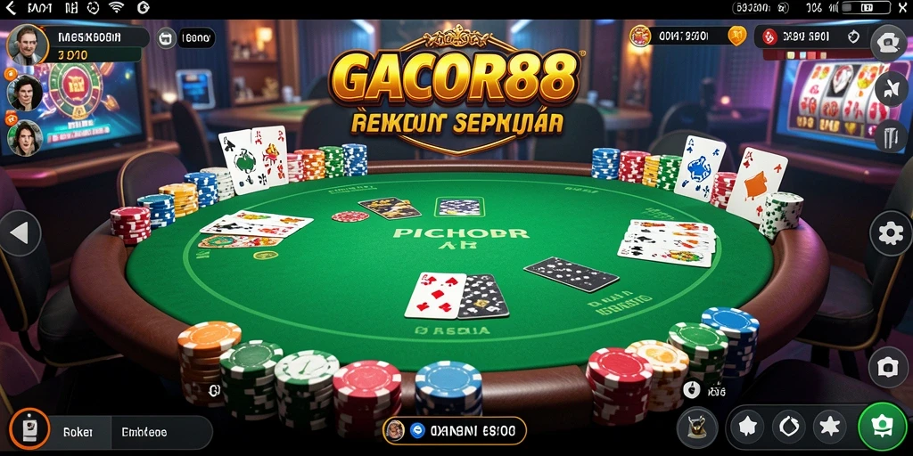 Screenshot gameplay GACOR88 menunjukkan suasana permainan Poker yang mendebarkan.