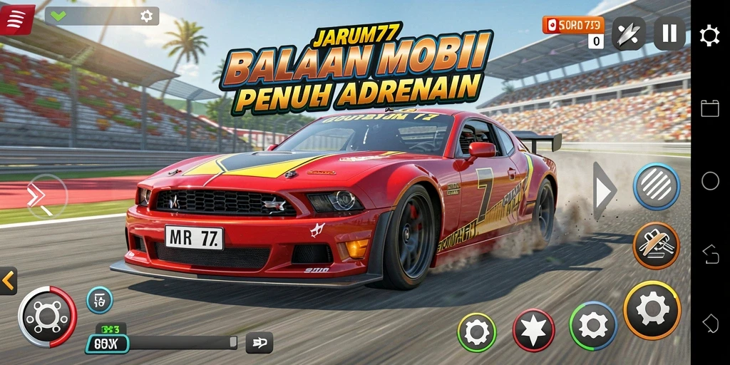 Screenshot gameplay JARUM77 menampilkan aksi balapan yang seru dan intens.