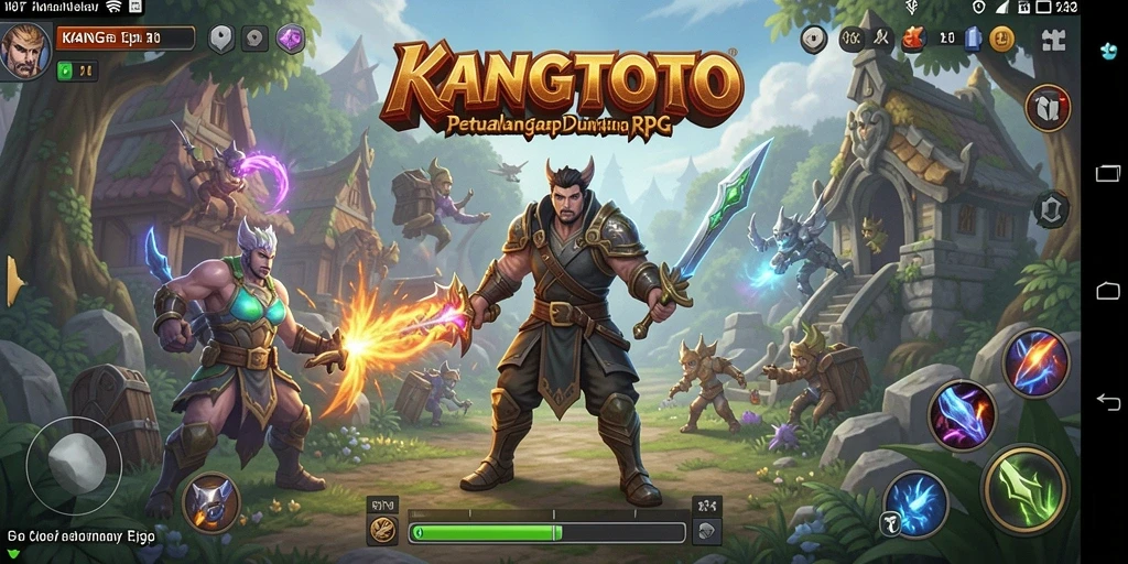 Screenshot menunjukkan petualangan seru dalam KANGTOTO dengan karakter dan dunia RPG.