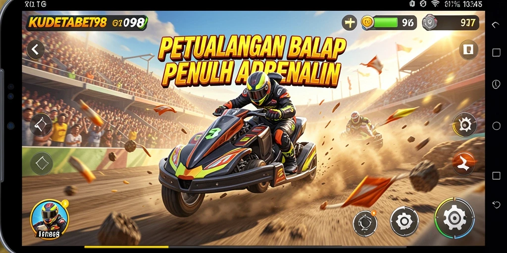 Screenshot gameplay KUDETABET98 menampilkan intensitas balap yang mendebarkan.