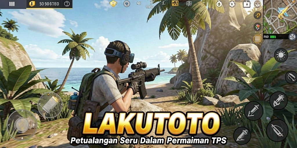 Tangkapan layar game LAKUTOTO menampilkan aksi tembak-menembak yang intens.