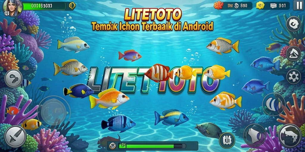 Tampilan gameplay seru di LITETOTO dengan ikan berwarna-warni.