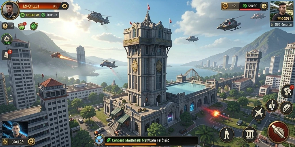 Tampilan screenshot MPO1221 menampilkan aksi pertahanan menara yang seru.