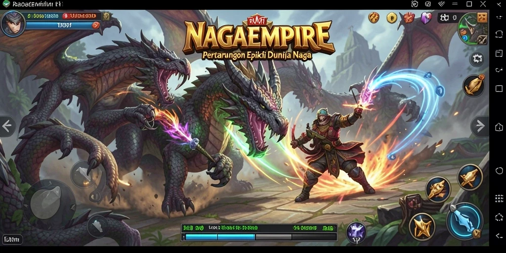 Gameplay NAGAEMPIRE yang seru dengan pertarungan naga.