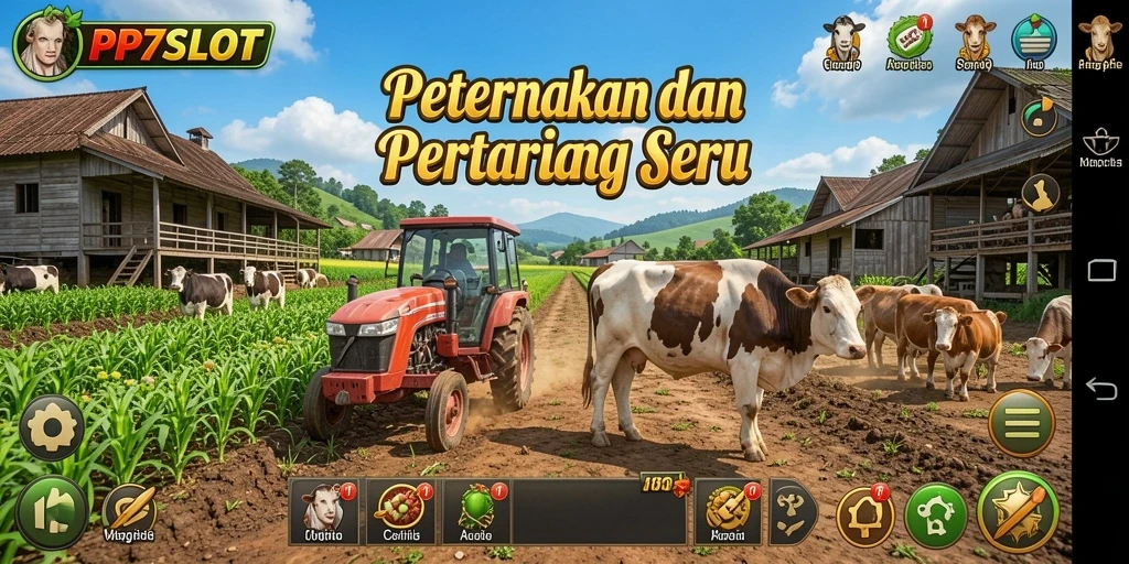 Screenshot PP7SLOT menampilkan gameplay seru bertani dan memelihara hewan.