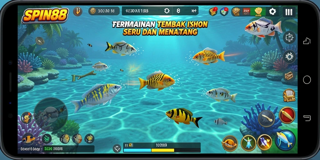 Tampilan gameplay SPIN88 dengan aksi menembak ikan yang seru.
